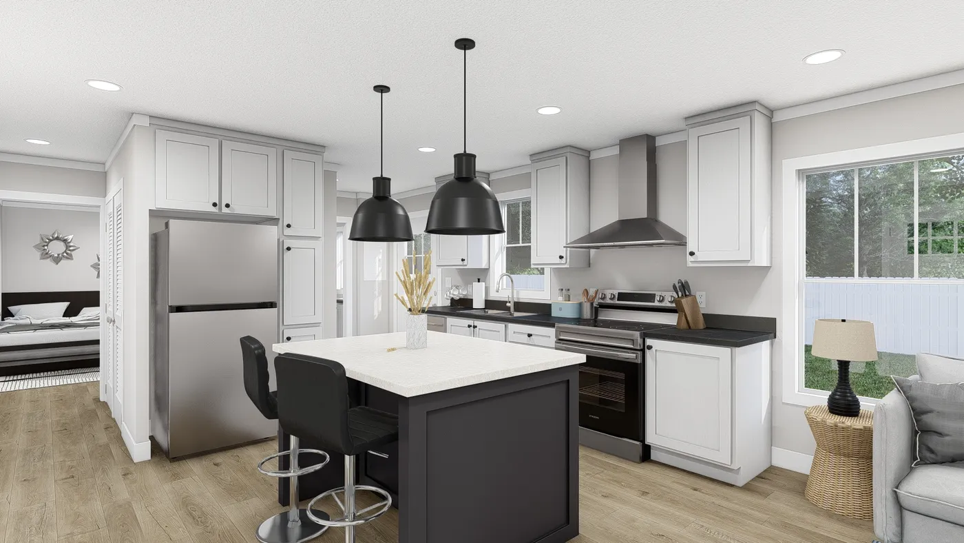 The YESTERDAY Kitchen. This Manufactured Mobile Home features 1 bedroom and 1 bath.