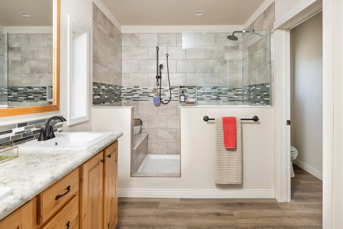 The TH601F                 CLAYTON Primary Bathroom. This Manufactured Mobile Home features 3 bedrooms and 2 baths.