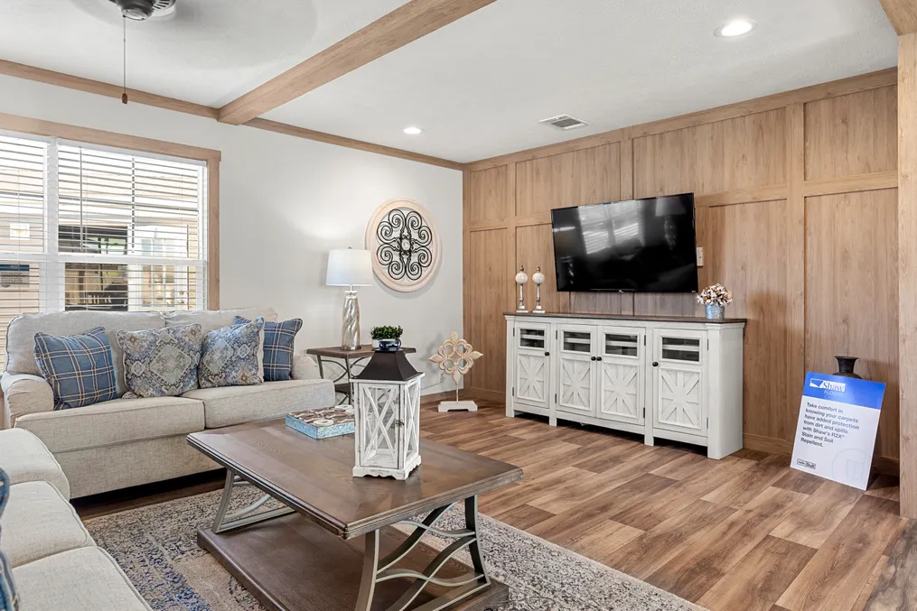 The LIZZIE Living Room. This Manufactured Mobile Home features 3 bedrooms and 2 baths.