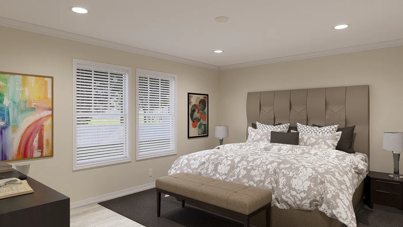 The 3031 "BIRDIE" 6428 Primary Bedroom. This Manufactured Mobile Home features 4 bedrooms and 2 baths.