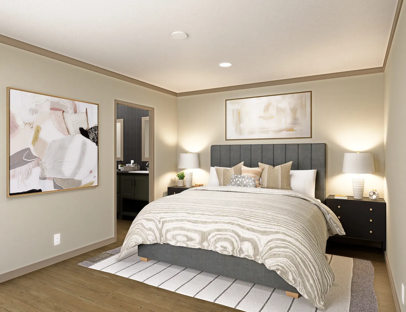 The SYDNEY Primary Bedroom. This Manufactured Mobile Home features 3 bedrooms and 2 baths.
