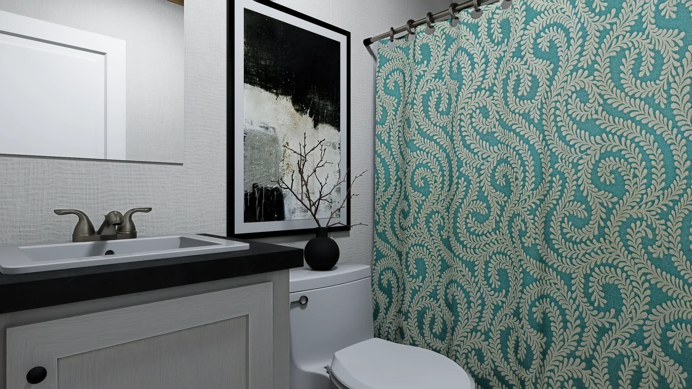 The OASIS Guest Bathroom. This Manufactured Mobile Home features 3 bedrooms and 2 baths.