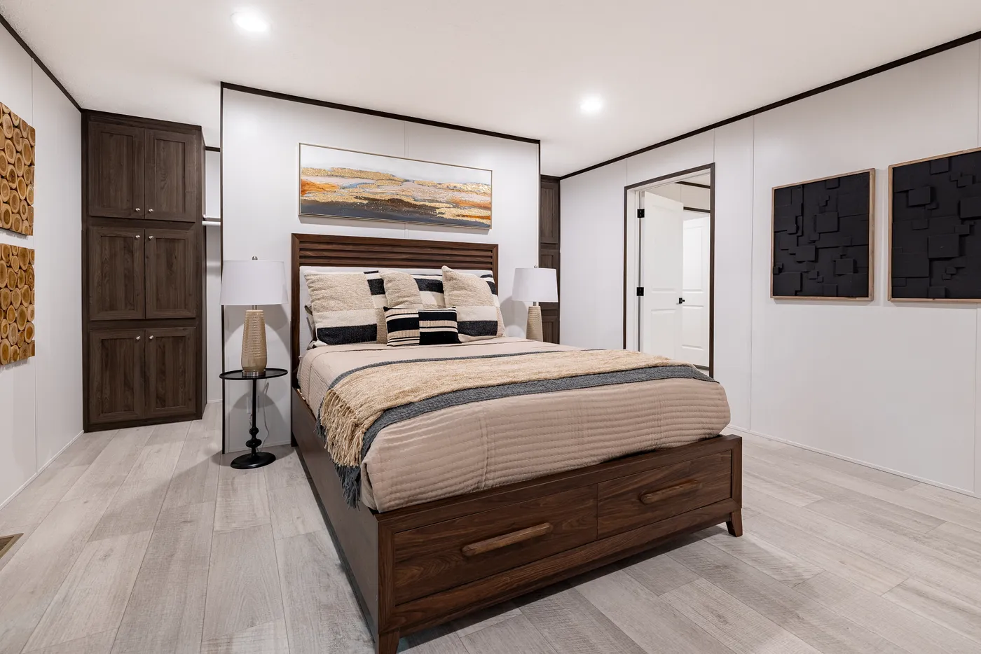 The CRESTWOOD Primary Bedroom. This Manufactured Mobile Home features 3 bedrooms and 2 baths.