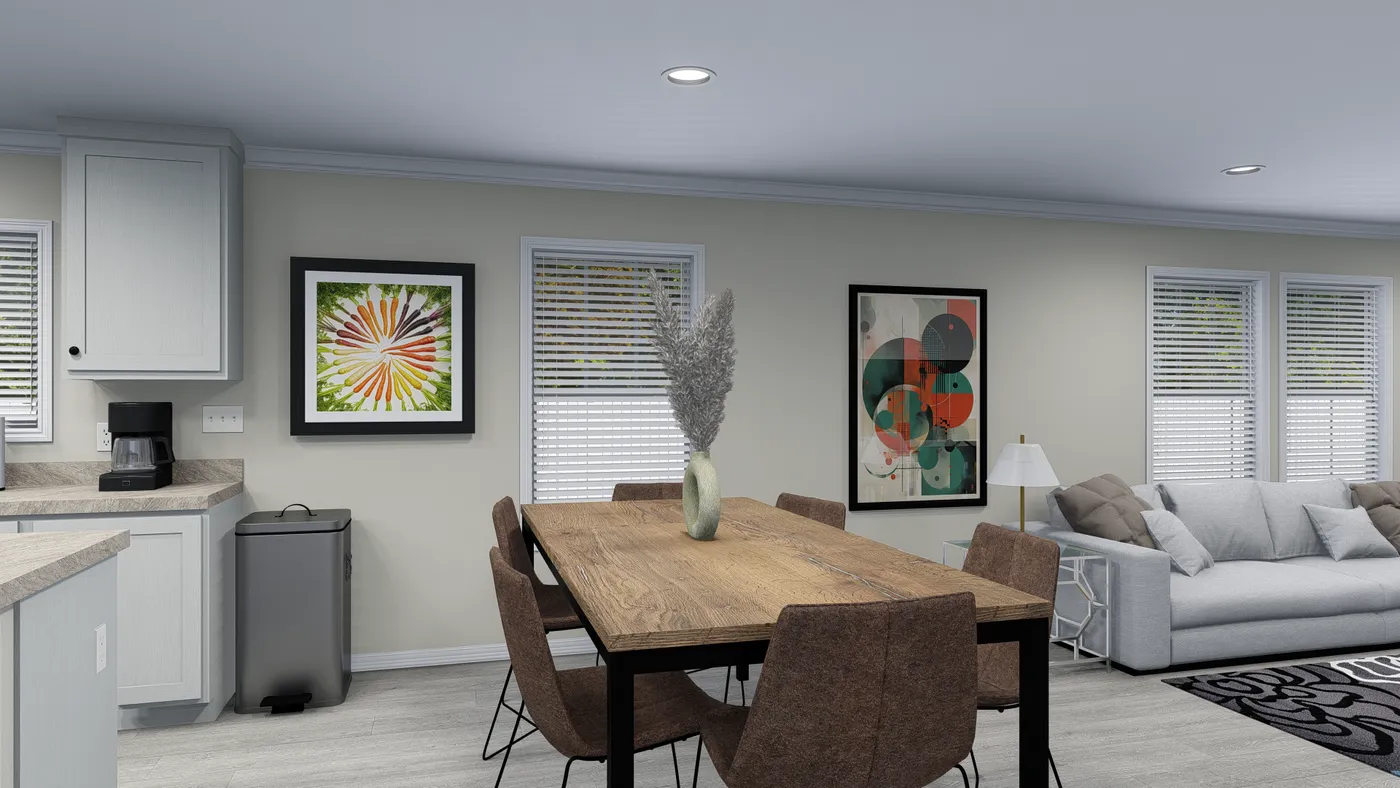 The 5425 "RIDGE" 7628 Dining Room. This Manufactured Mobile Home features 4 bedrooms and 2 baths.