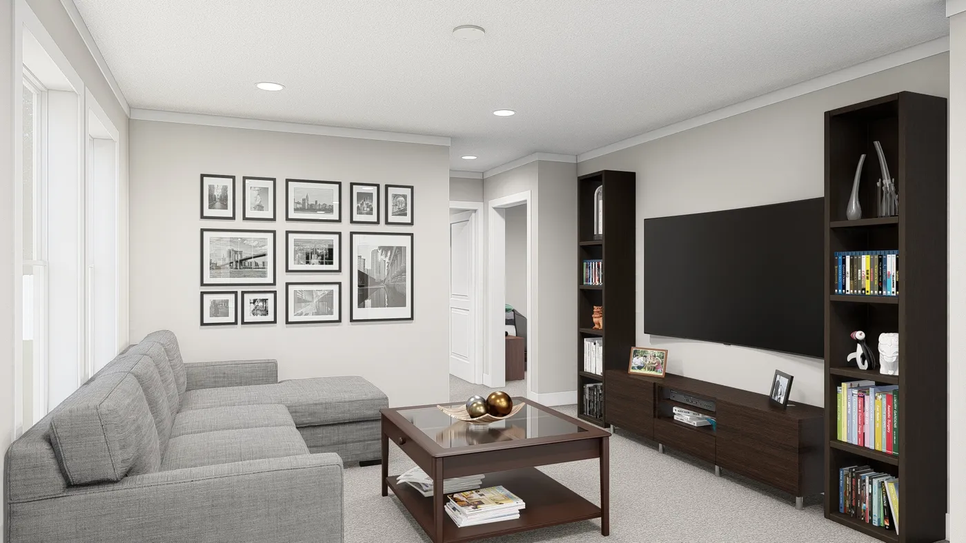 The HERE COMES THE SUN Living Room. This Manufactured Mobile Home features 3 bedrooms and 2 baths.