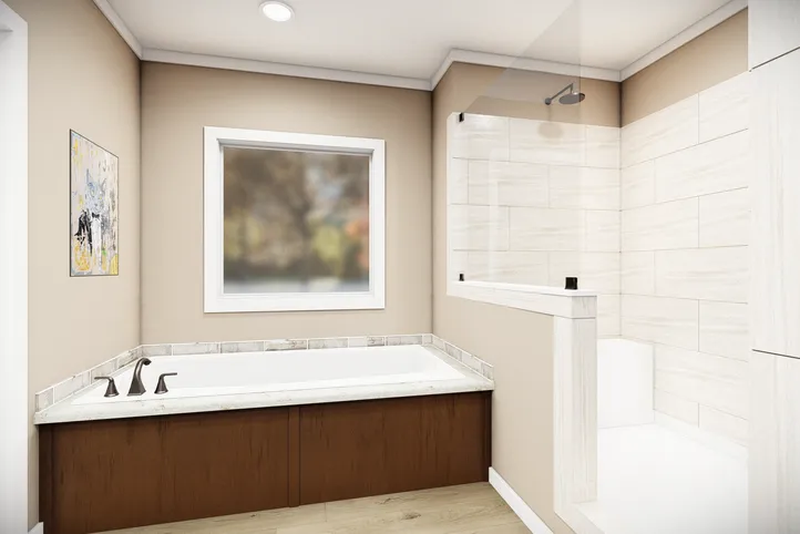 The THE BRYANT Primary Bathroom. This Manufactured Mobile Home features 4 bedrooms and 2 baths.