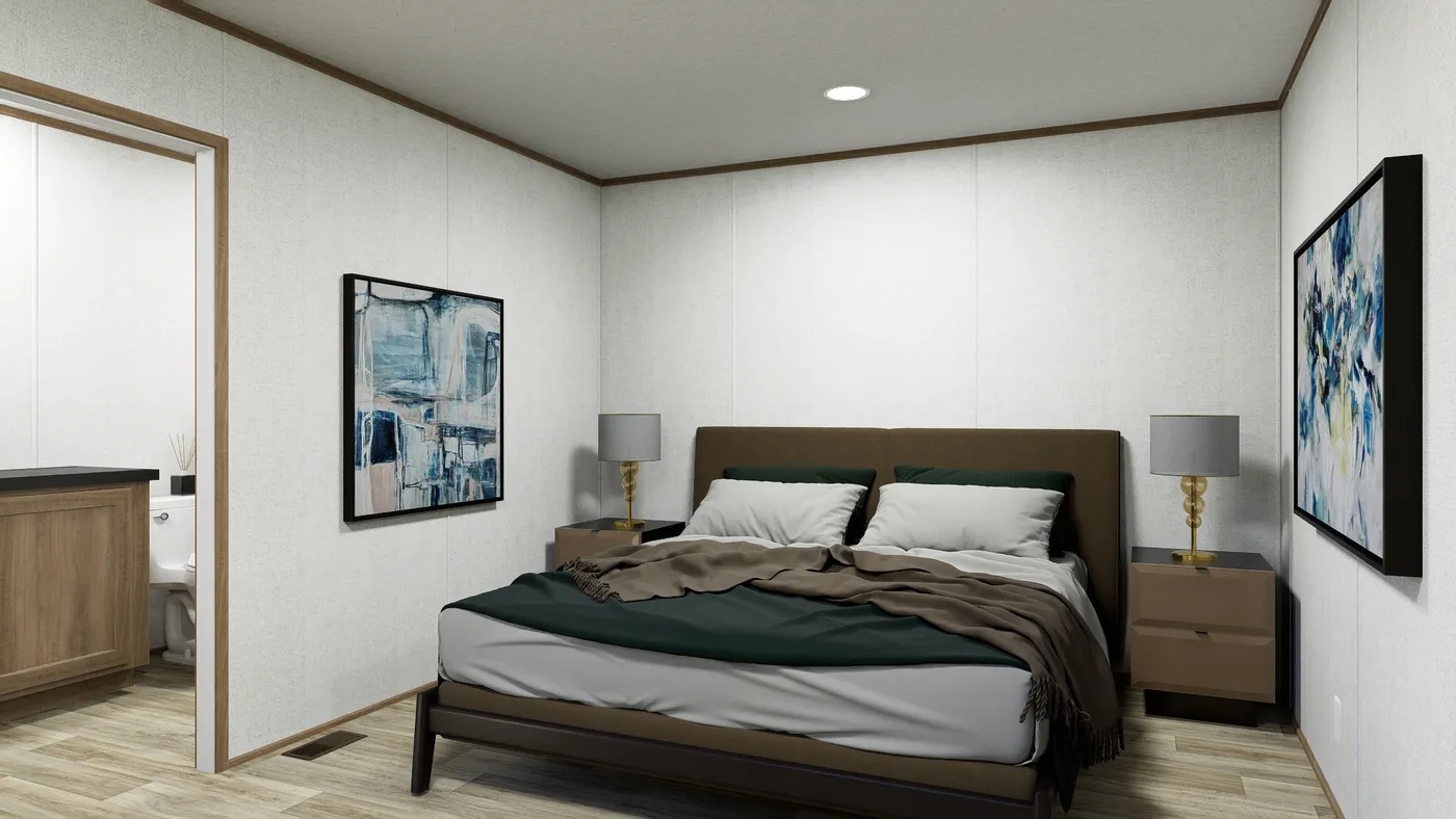 The ATLAS Primary Bedroom. This Manufactured Mobile Home features 2 bedrooms and 2 baths.