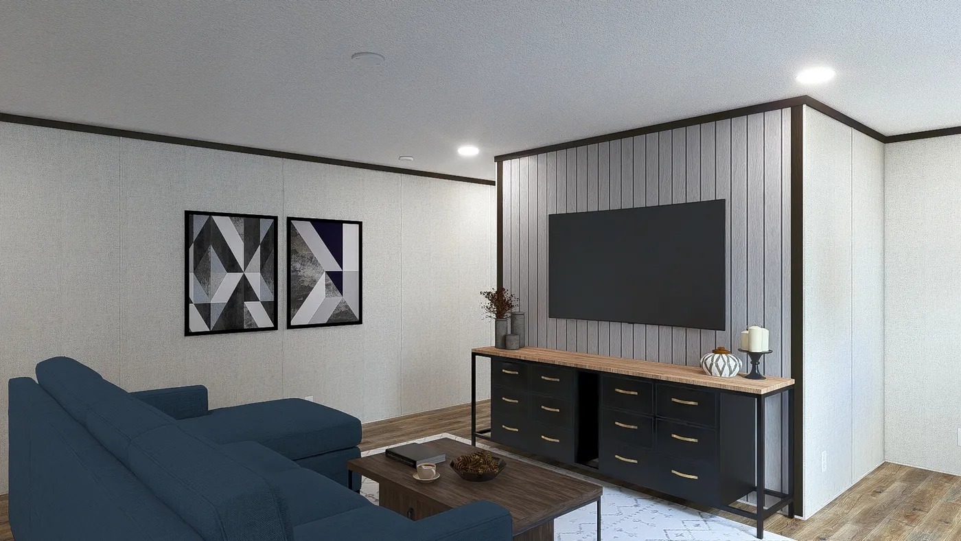 The SENSATION Living Room. This Manufactured Mobile Home features 3 bedrooms and 2 baths.