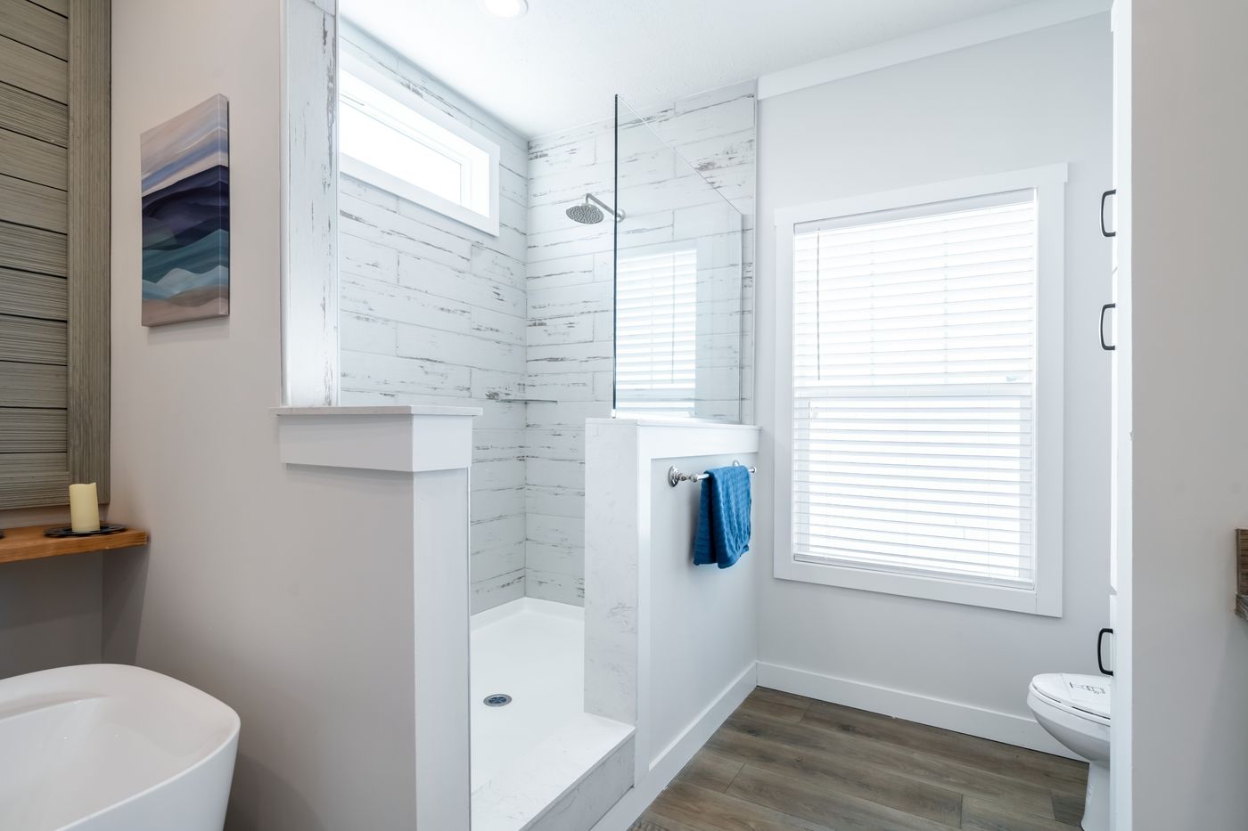 The 3459 MOD 64X28 CAROLINA Primary Bathroom. This Modular Home features 3 bedrooms and 2 baths.