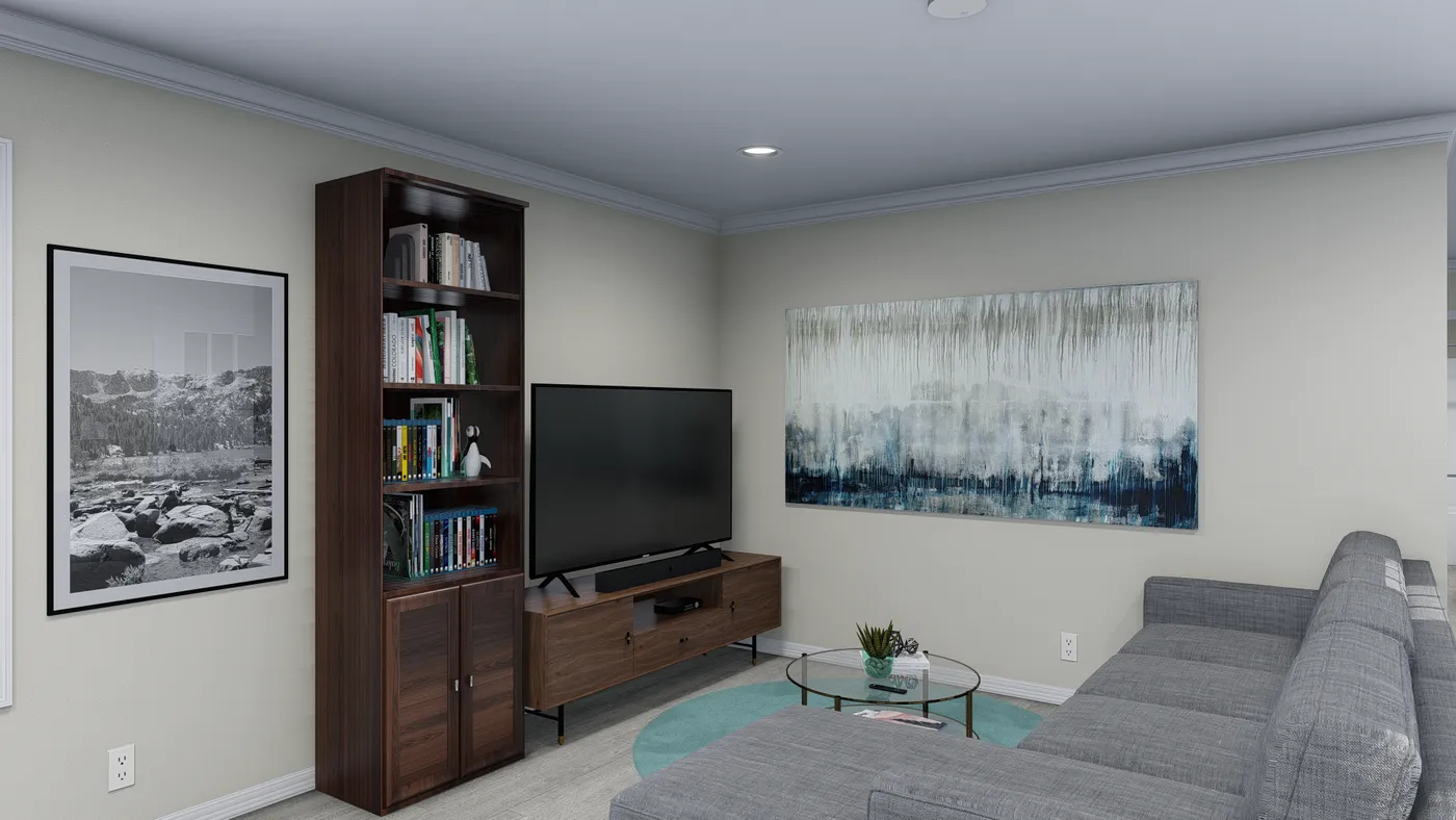 The 5404 "FONTANA" 7616 Living Room. This Manufactured Mobile Home features 3 bedrooms and 2 baths.