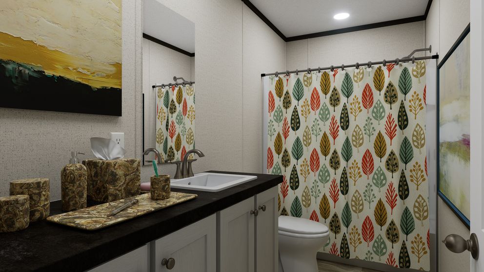The FLOURISH Guest Bathroom. This Manufactured Mobile Home features 3 bedrooms and 2 baths.
