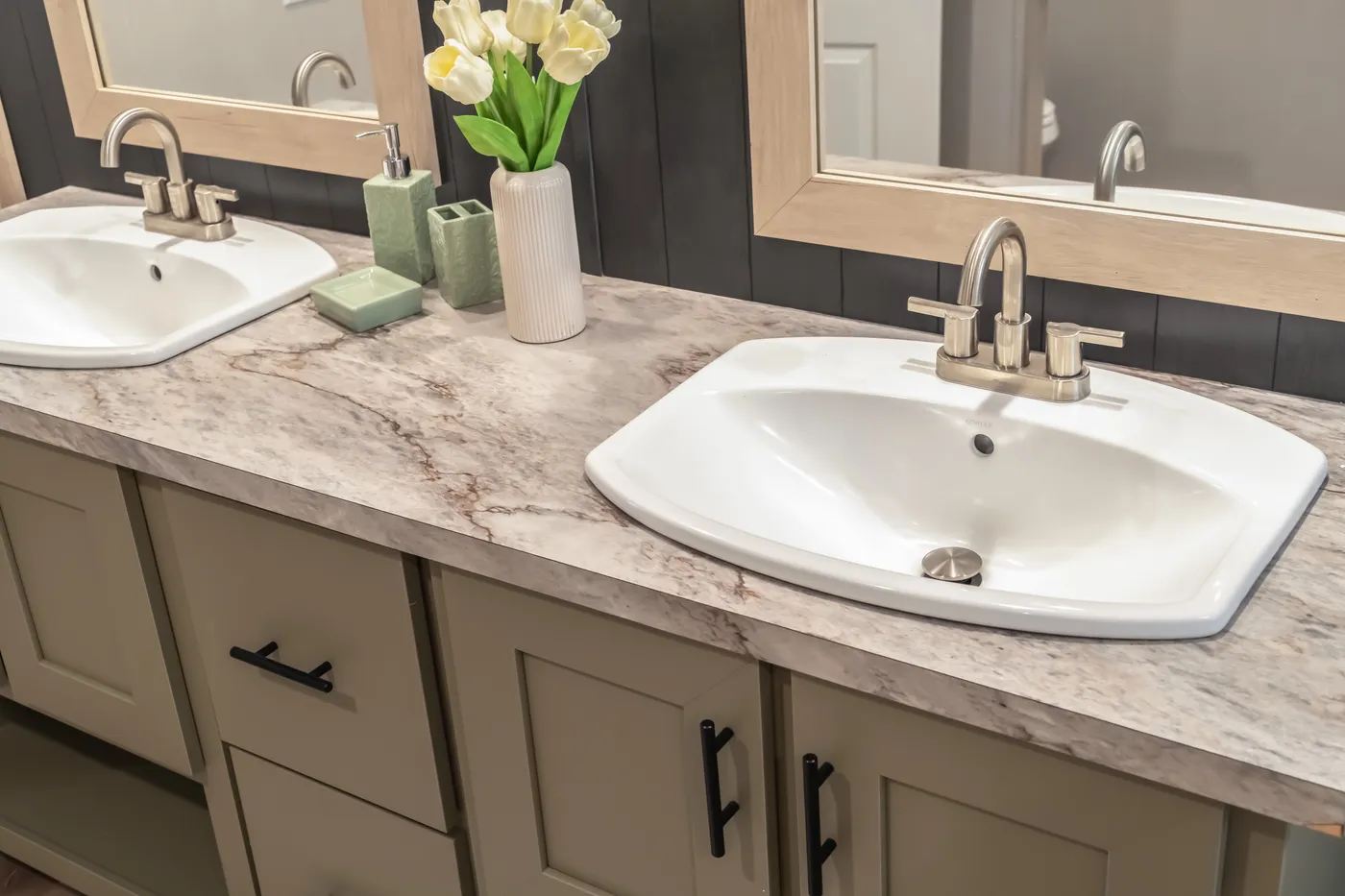 The RAINIER Primary Bathroom. This Manufactured Mobile Home features 4 bedrooms and 3 baths.