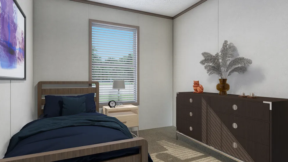 The 5624-E734P THE PULSE Bedroom. This Manufactured Mobile Home features 3 bedrooms and 2 baths.