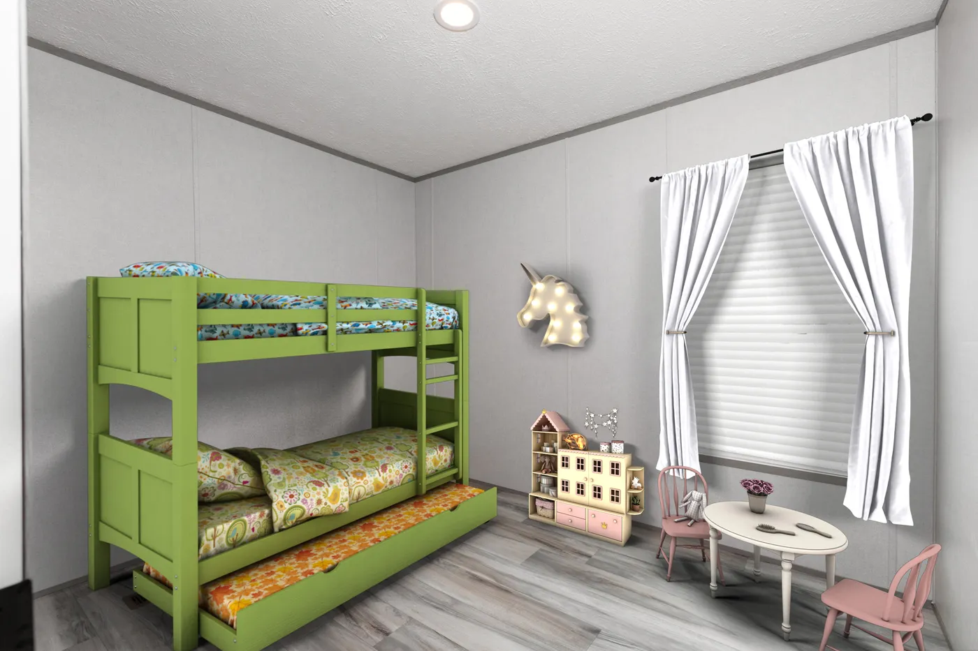 The PLATINUM ANNIVERSARY Guest Bedroom. This Manufactured Mobile Home features 3 bedrooms and 2 baths.