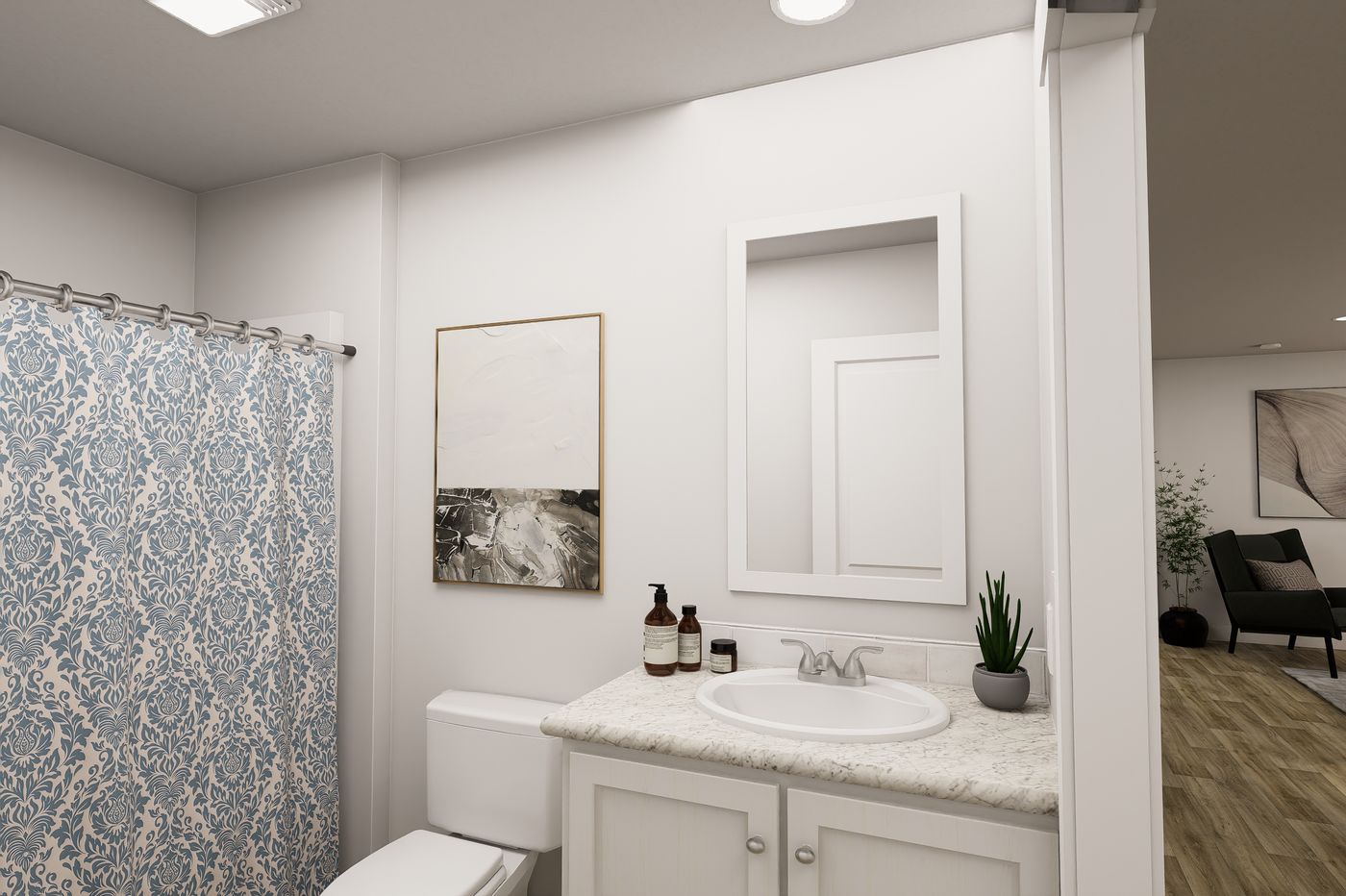 The RIGHT CHOICE 110 Guest Bathroom. This Manufactured Mobile Home features 4 bedrooms and 2 baths.