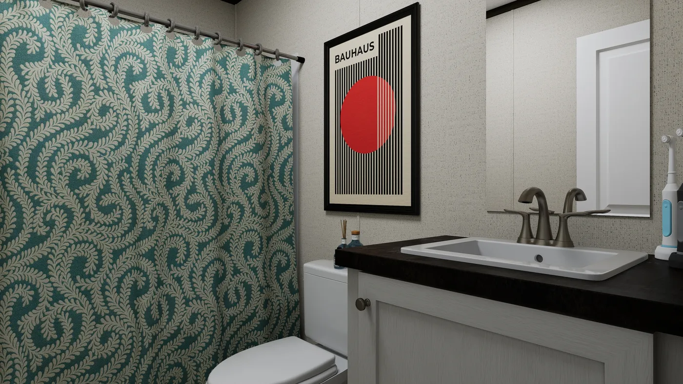 The SPARK Guest Bathroom. This Manufactured Mobile Home features 3 bedrooms and 2 baths.