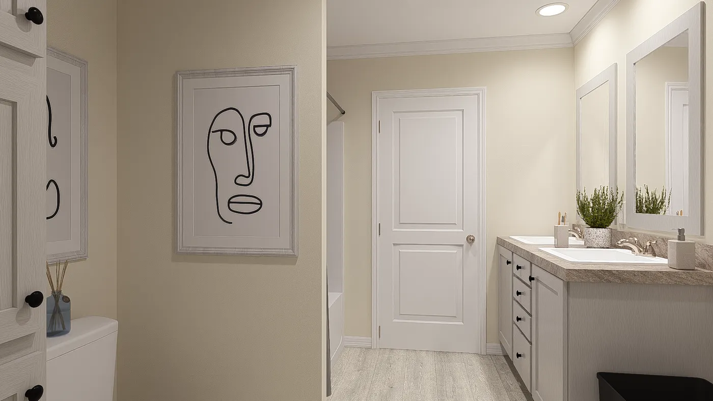 The 3031 "BIRDIE" 6428 Guest Bathroom. This Manufactured Mobile Home features 4 bedrooms and 2 baths.