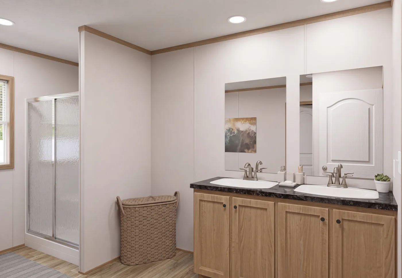 The THE MOUNTAINEER 72 Primary Bathroom. This Manufactured Mobile Home features 3 bedrooms and 2 baths.