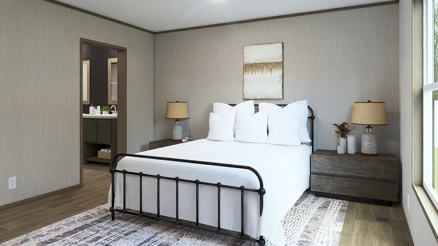 The MOROCCO Primary Bedroom. This Manufactured Mobile Home features 4 bedrooms and 2 baths.