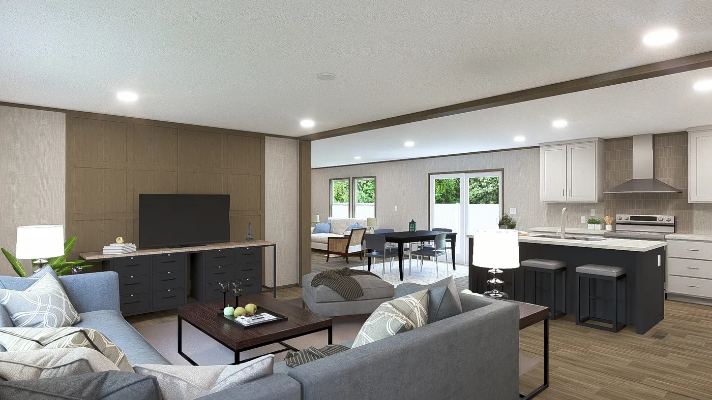 The MOROCCO Living Room. This Manufactured Mobile Home features 4 bedrooms and 2 baths.