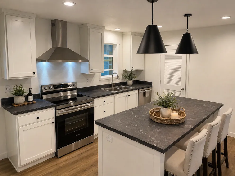 The BEAUTIFUL MORNING Kitchen. This Manufactured Mobile Home features 3 bedrooms and 2 baths.