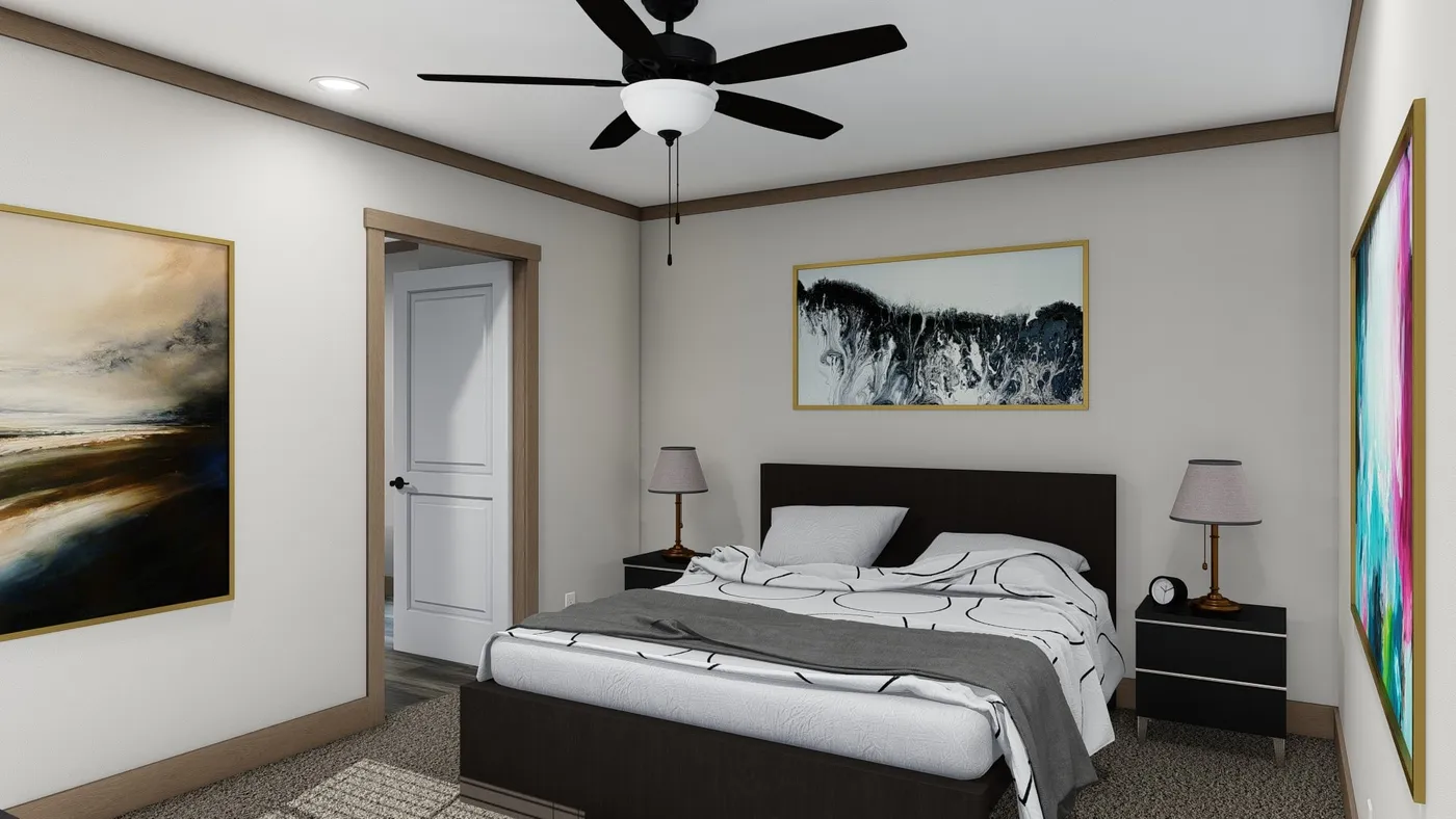 The ANNIE Primary Bedroom. This Manufactured Mobile Home features 3 bedrooms and 2 baths.