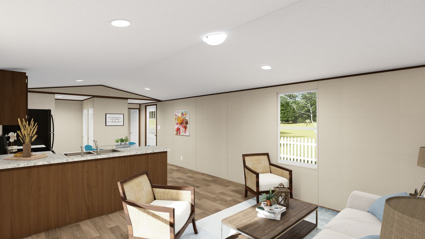 The ELATION Living Room. This Manufactured Mobile Home features 3 bedrooms and 2 baths.