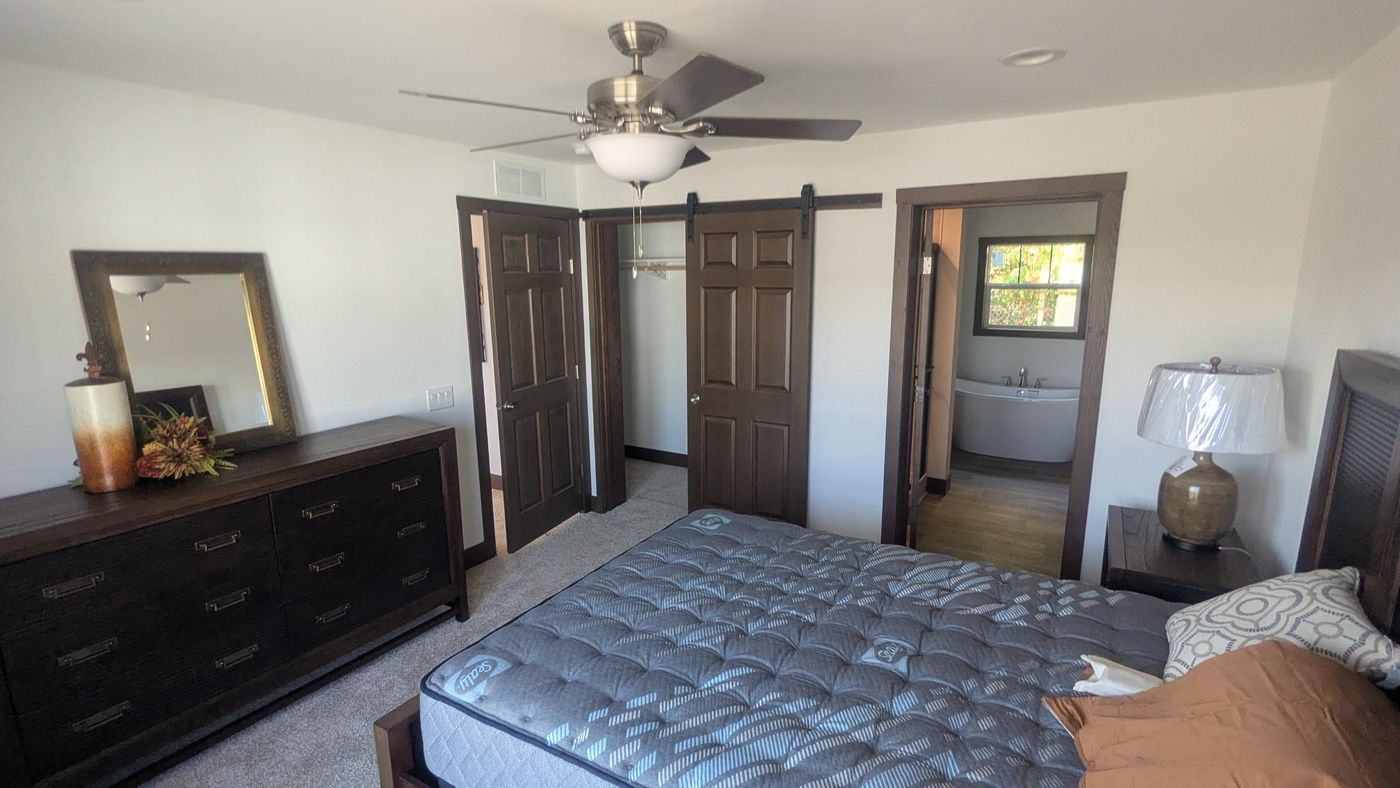 The LEGEND 78 MOD Primary Bedroom. This Modular Home features 3 bedrooms and 2 baths.
