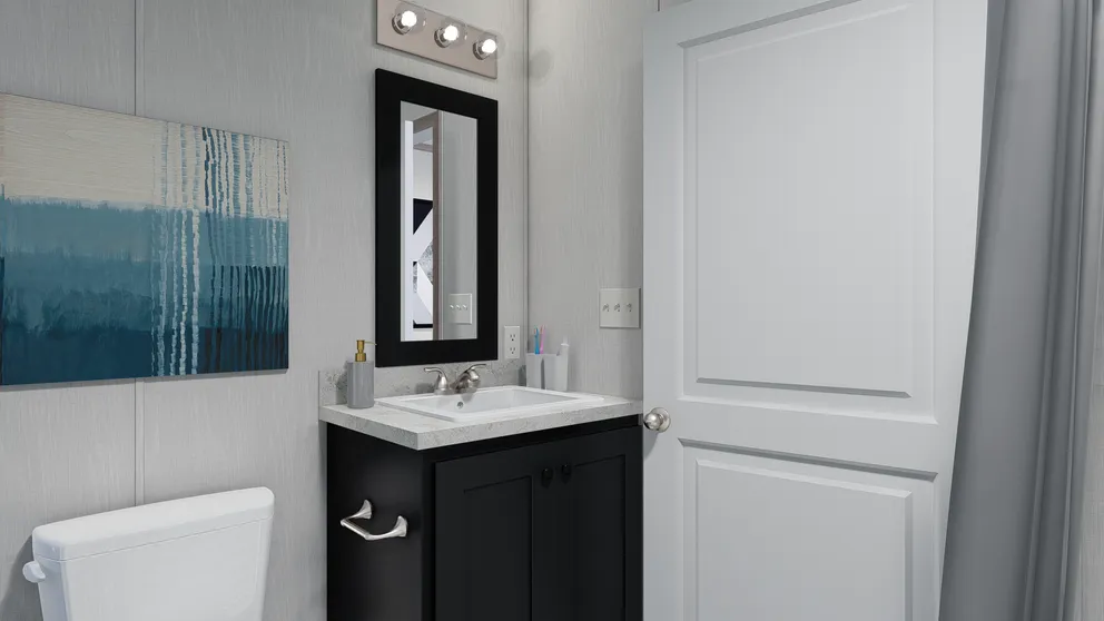 The 6616-4772P THE PULSE Primary Bathroom. This Manufactured Mobile Home features 2 bedrooms and 2 baths.