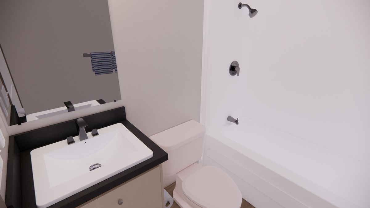 The 6616-4200 ADRENALINE Guest Bathroom. This Manufactured Mobile Home features 3 bedrooms and 2 baths.