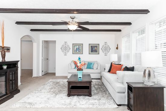 The 3321 CLASSIC Family Room. This Modular Home features 4 bedrooms and 2 baths.
