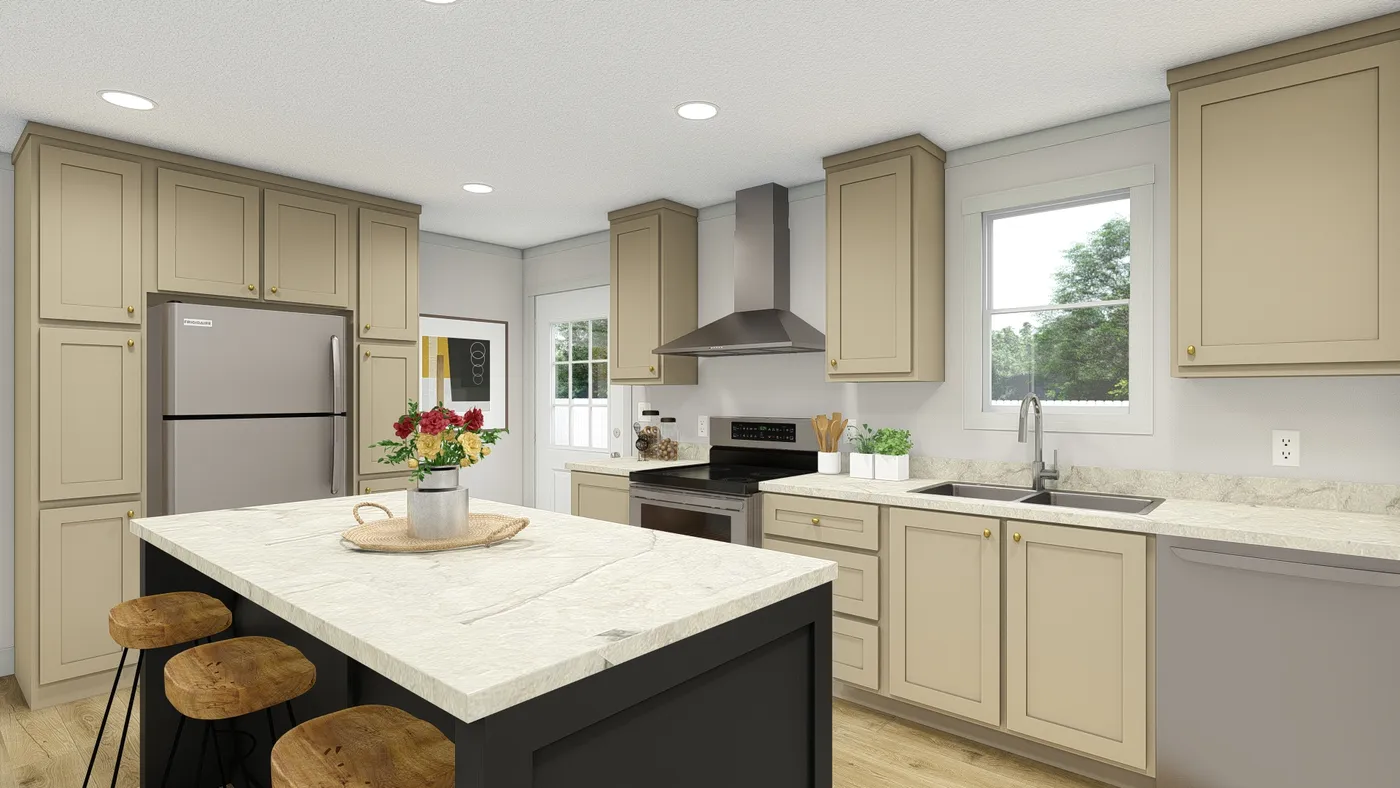 The 2006 "BEAUTIFUL MORNING" 4428 Kitchen. This Manufactured Mobile Home features 3 bedrooms and 2 baths.