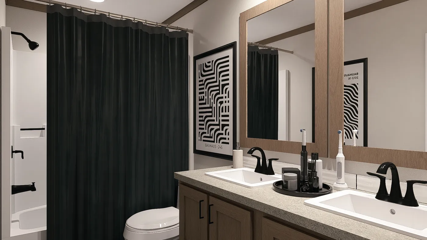 The LIZZIE ELITE Guest Bathroom. This Manufactured Mobile Home features 3 bedrooms and 2 baths.