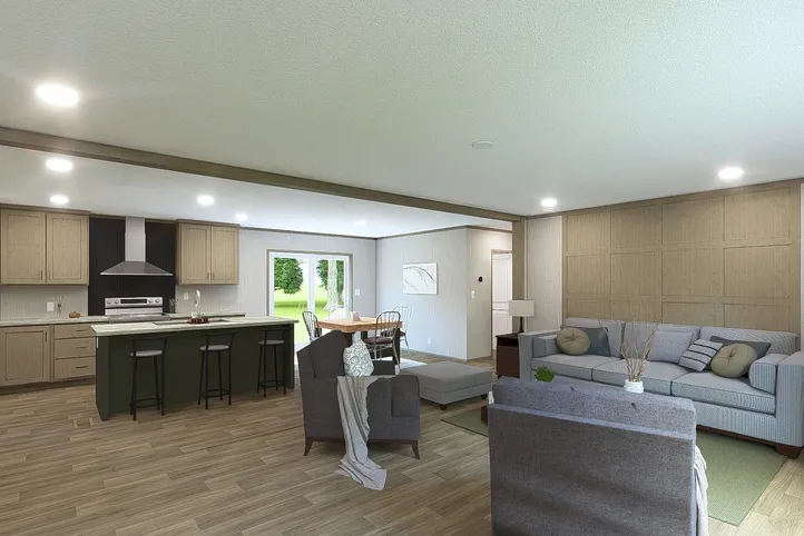 The RIO Living Room. This Manufactured Mobile Home features 3 bedrooms and 2 baths.