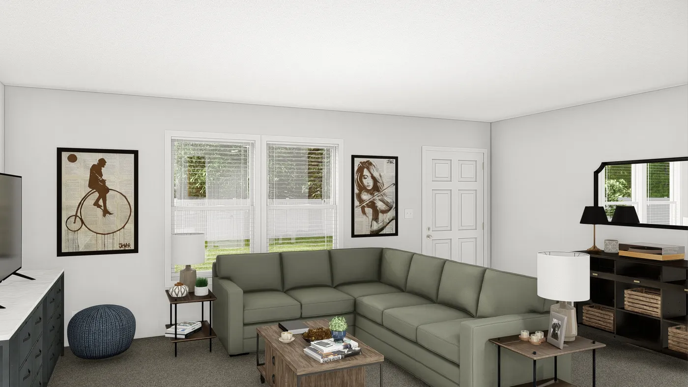 The DRM443F 44'              DREAM Living Room. This Manufactured Mobile Home features 3 bedrooms and 2 baths.