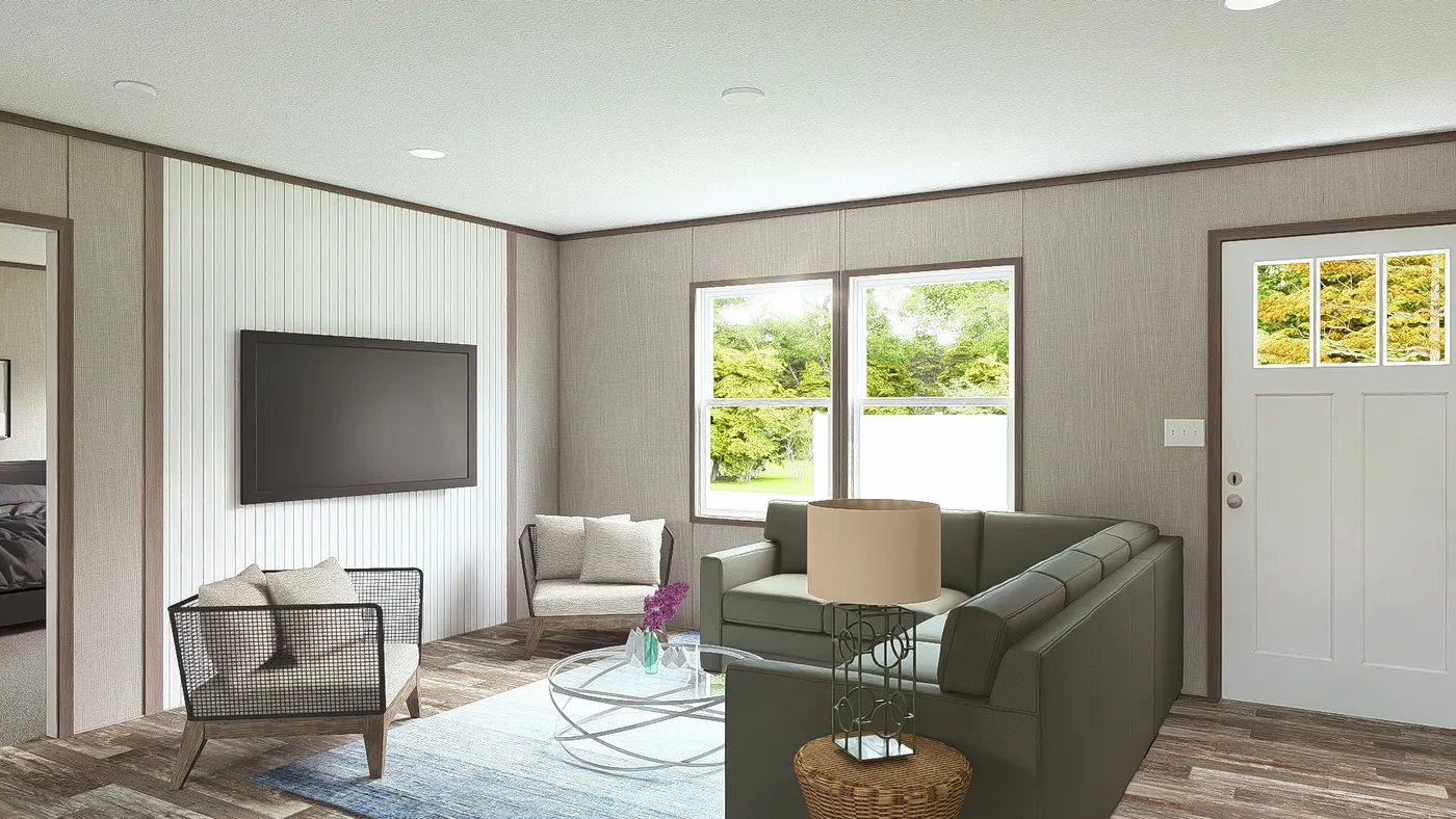 The ULTRA BREEZE 28X52 Living Room. This Manufactured Mobile Home features 3 bedrooms and 2 baths.