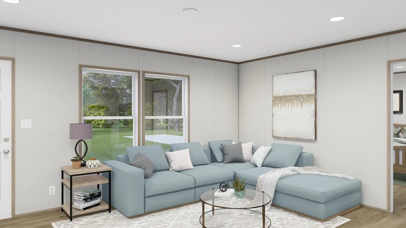 The ASPIRE  28X56 Living Room. This Manufactured Mobile Home features 3 bedrooms and 2 baths.