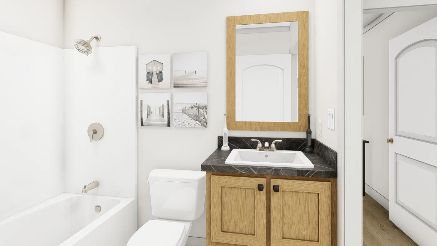 The SOLSBURY HILL Guest Bathroom. This Manufactured Mobile Home features 3 bedrooms and 2 baths.