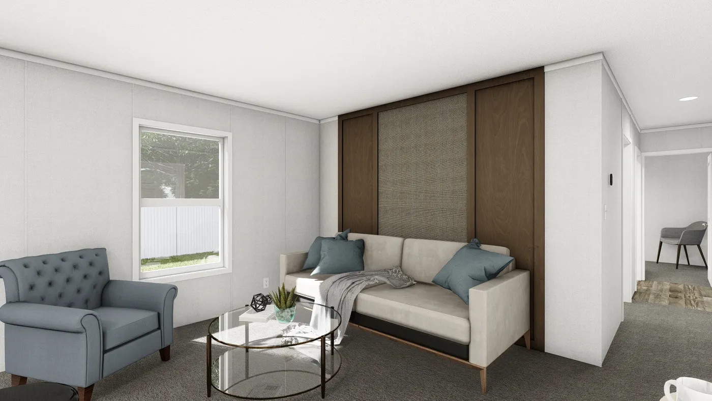 The AMBER Living Room. This Manufactured Mobile Home features 3 bedrooms and 2 baths.