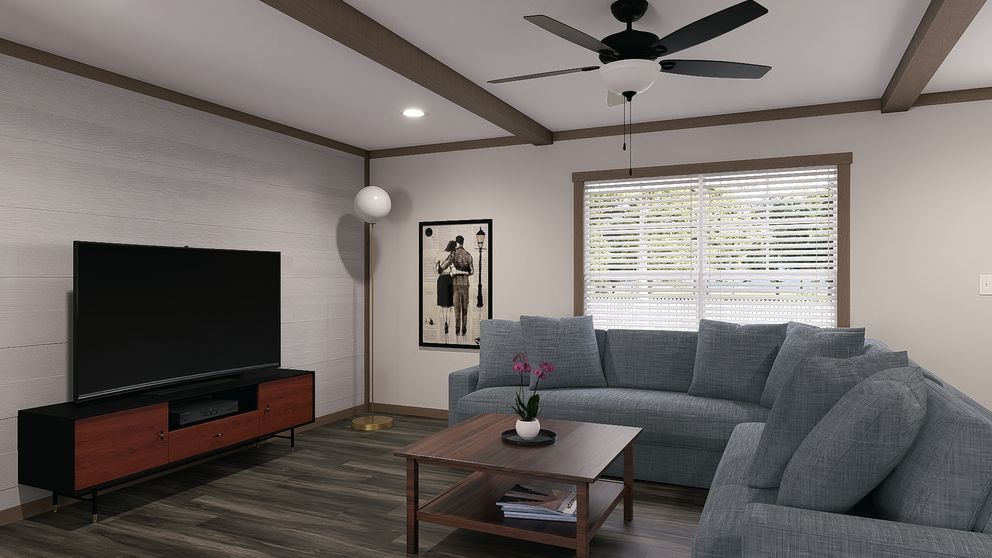 The EVERETT ELITE Living Room. This Manufactured Mobile Home features 4 bedrooms and 3 baths.