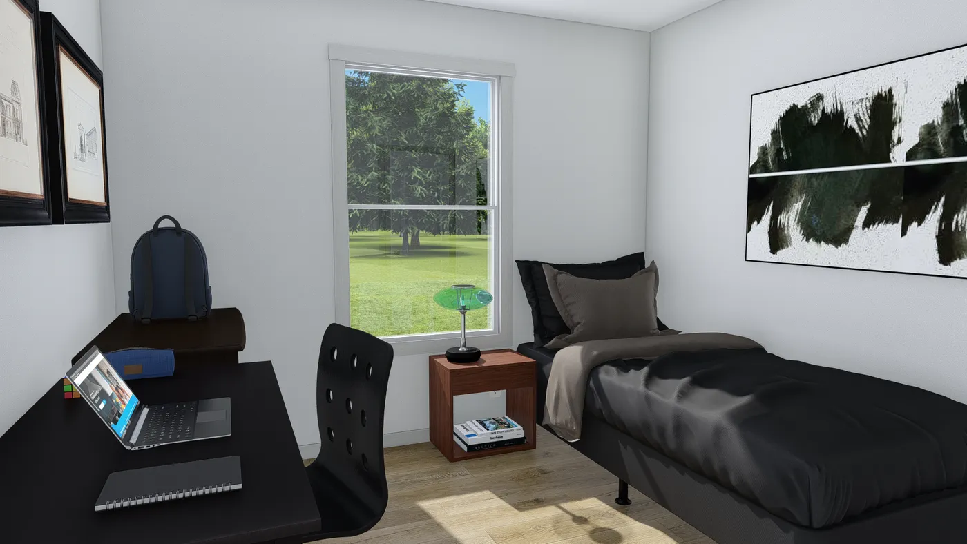 The HERE COMES THE SUN 4824 TEMPO Bedroom. This Manufactured Mobile Home features 3 bedrooms and 2 baths.