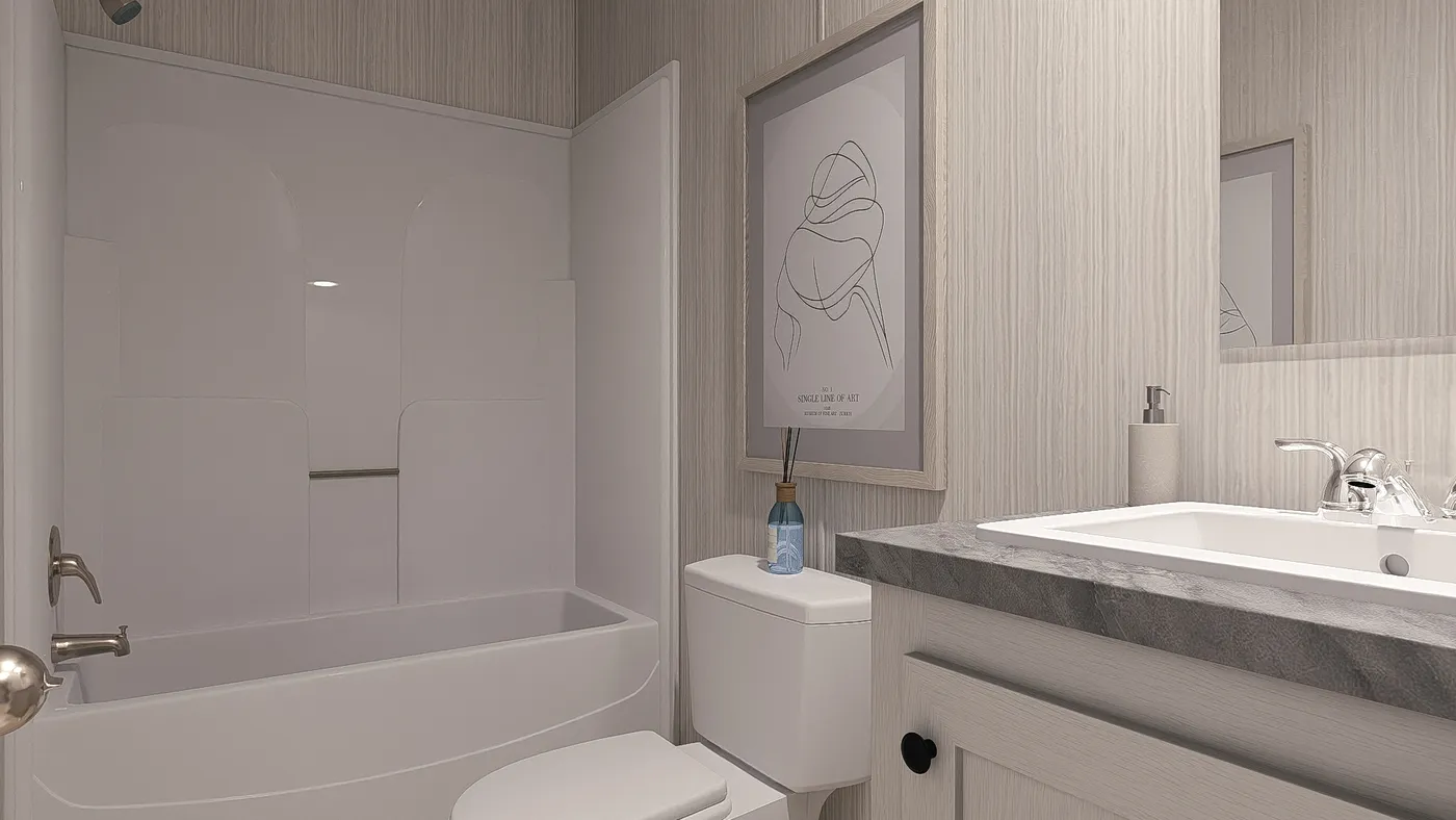 The MAYNARDVILLE CLASSIC 66 Guest Bathroom. This Manufactured Mobile Home features 3 bedrooms and 2 baths.