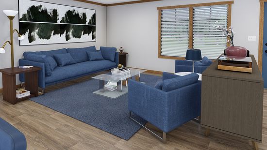 The TINSLEY Living Room. This Manufactured Mobile Home features 4 bedrooms and 2 baths.