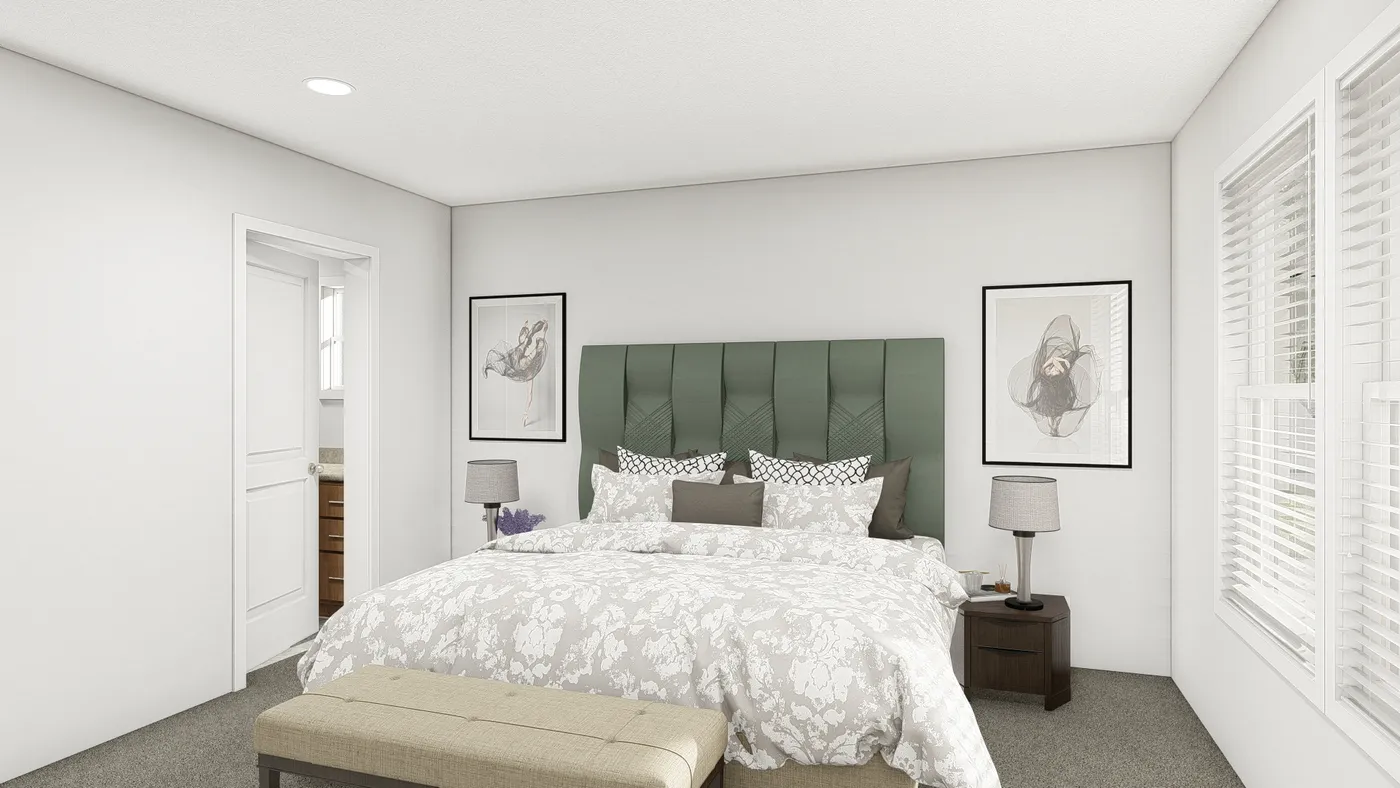 The DRM443F 44'              DREAM Primary Bedroom. This Manufactured Mobile Home features 3 bedrooms and 2 baths.