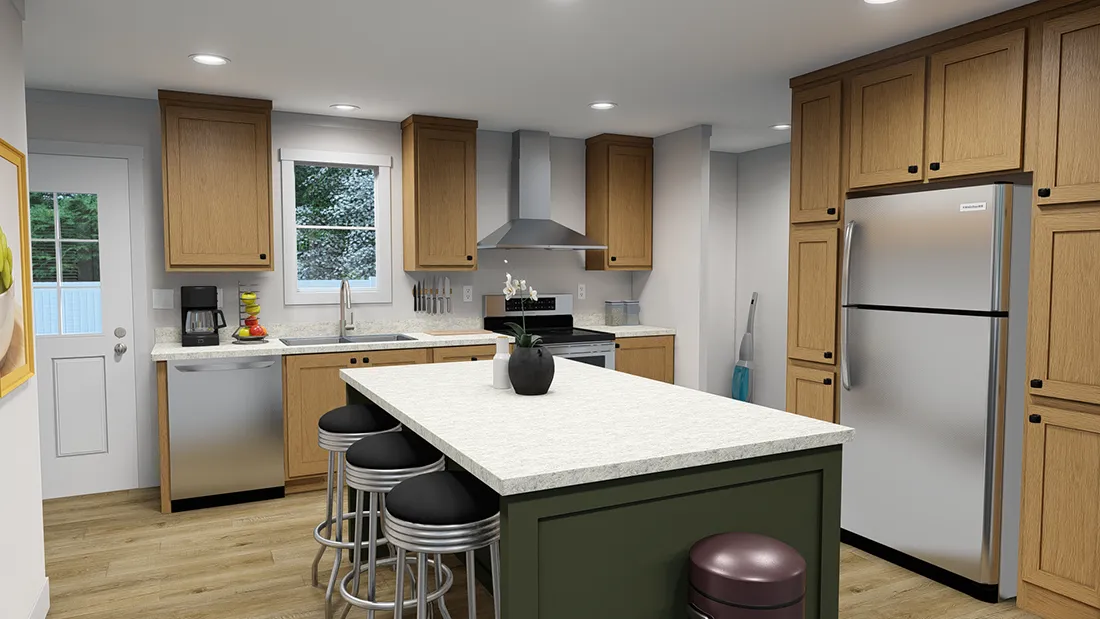 The SWEET DREAMS Kitchen. This Manufactured Mobile Home features 3 bedrooms and 2 baths.