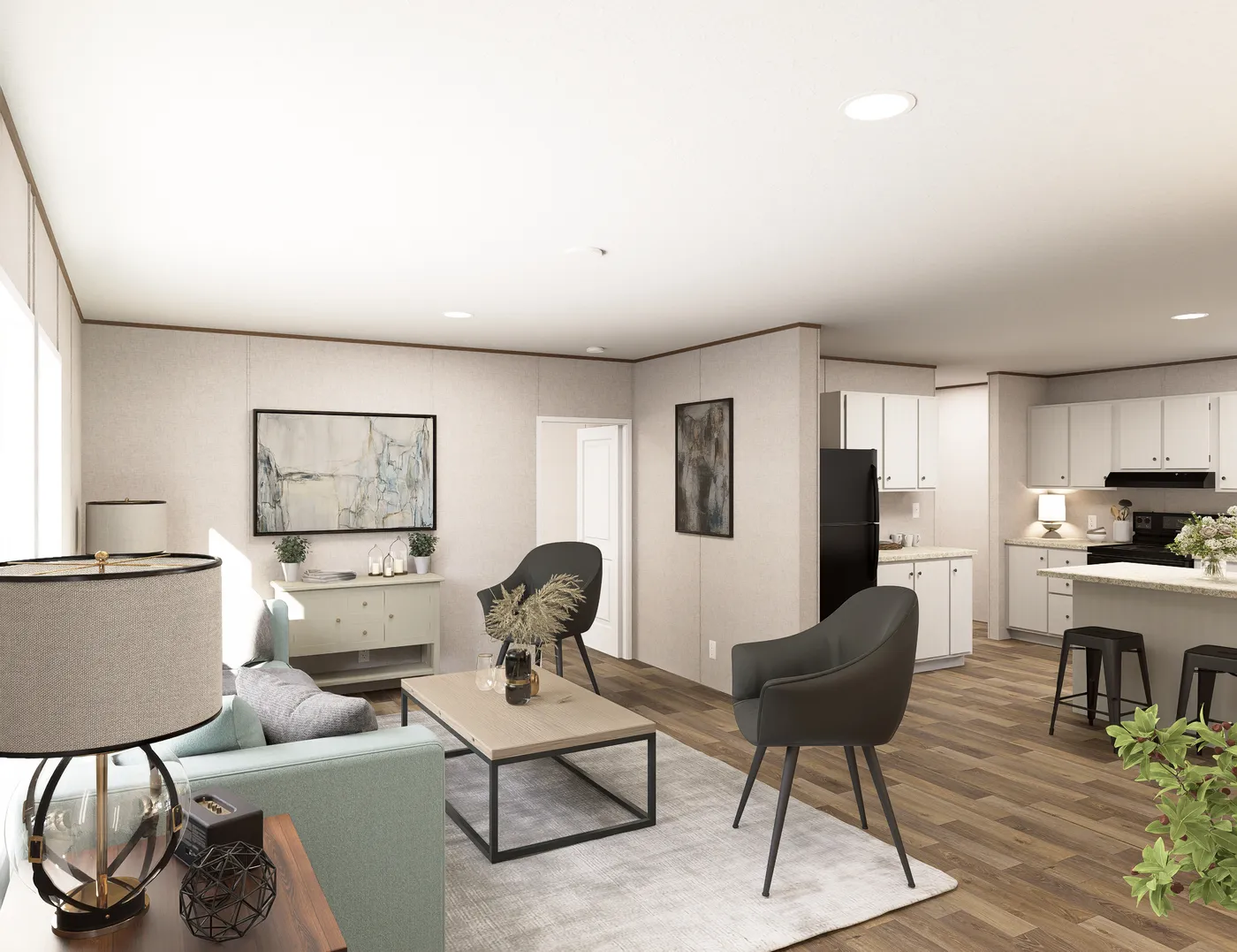 The REDWOOD Living Room. This Manufactured Mobile Home features 5 bedrooms and 3 baths.