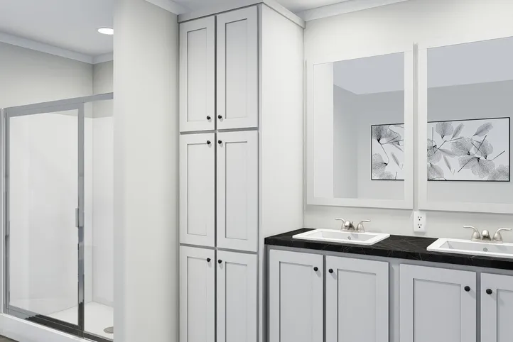 The THE BREEZE Primary Bathroom. This Manufactured Mobile Home features 3 bedrooms and 2 baths.