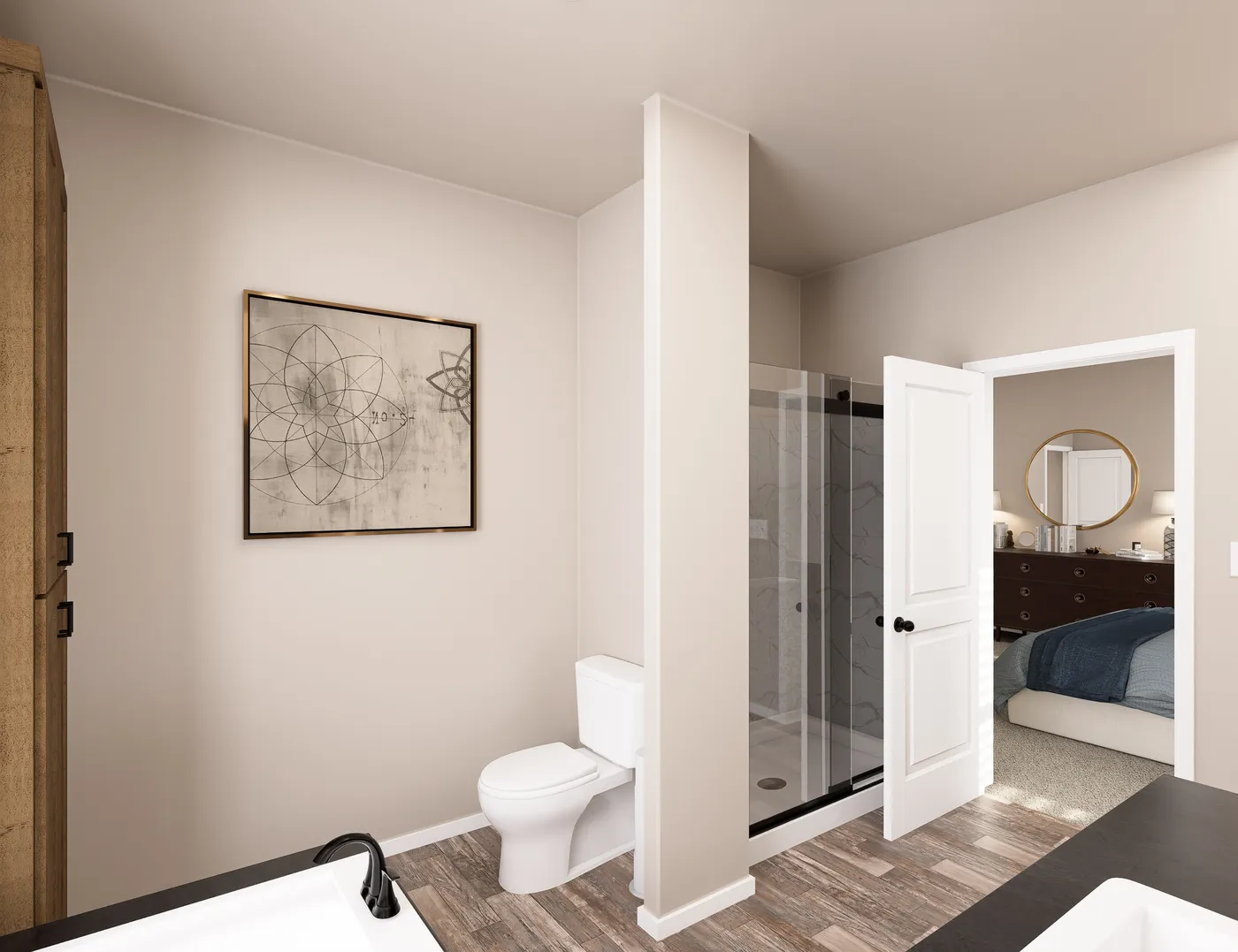 The PREFERRED PLUS CP601F  CLAYTON Primary Bathroom. This Manufactured Mobile Home features 3 bedrooms and 2 baths.