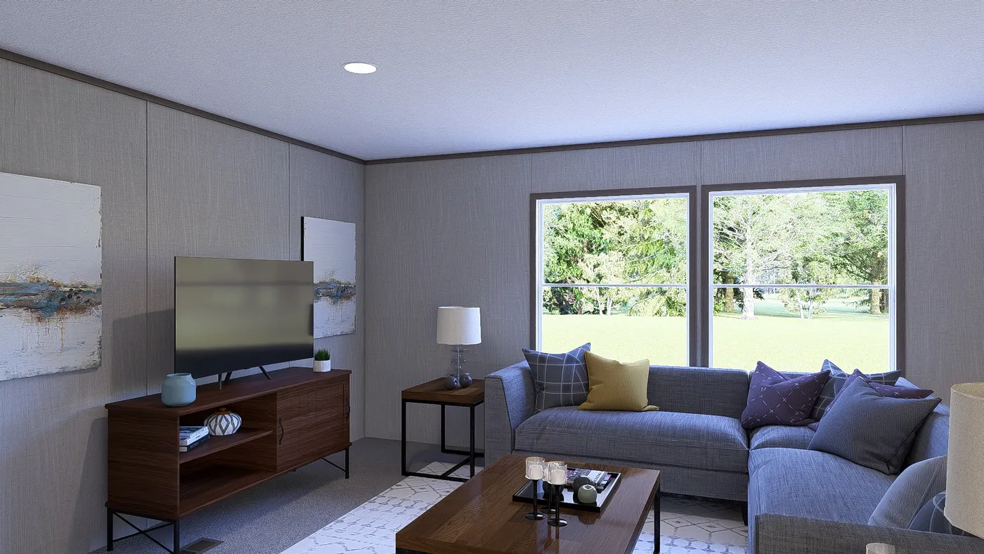 The LEGEND BIG BOY Living Room. This Manufactured Mobile Home features 4 bedrooms and 2 baths.