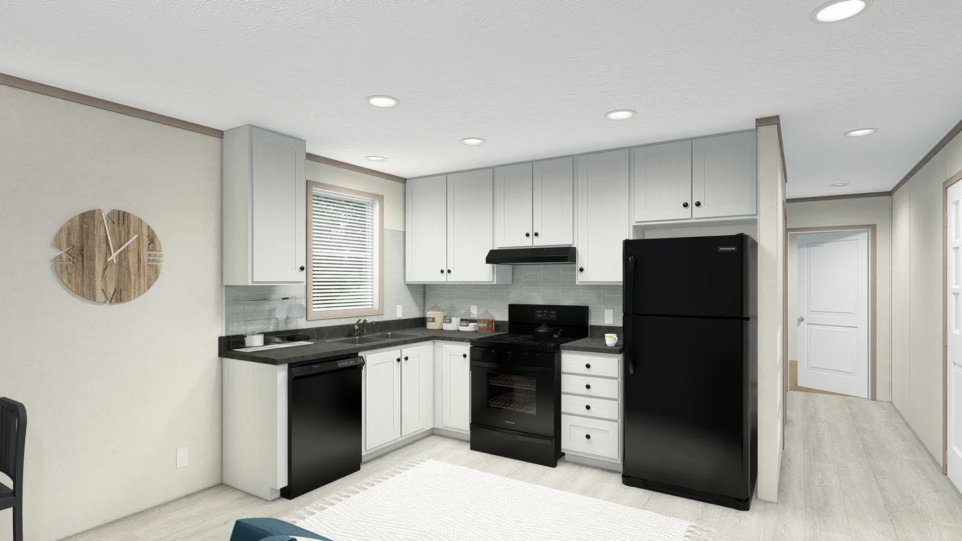 The 5216-4790 THE PULSE Kitchen. This Manufactured Mobile Home features 2 bedrooms and 1 bath.
